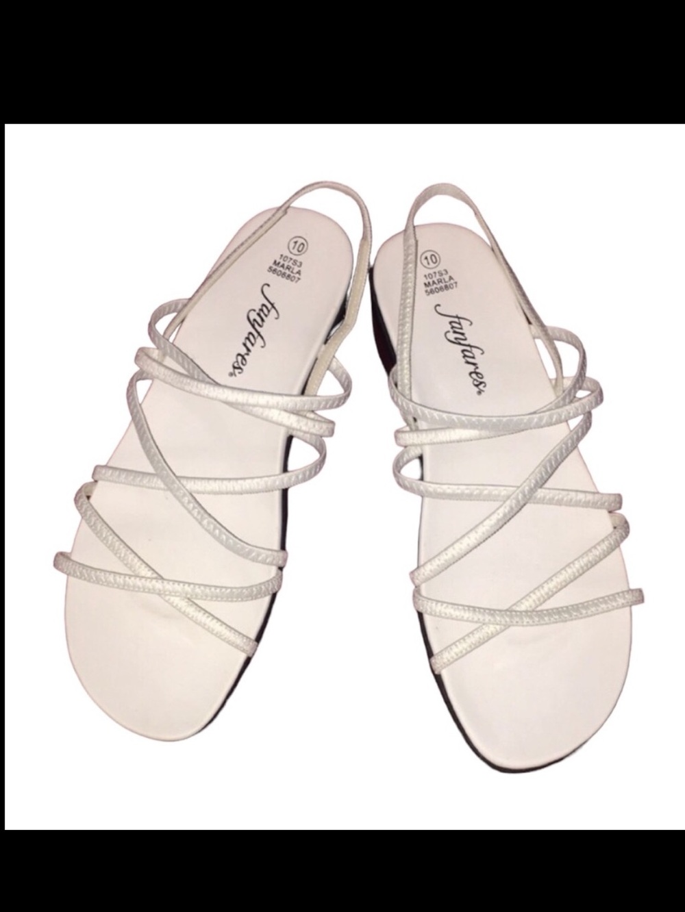 Fanfares Sandals Strappy Elastic Low Heeled Sandals White Size 10 Like New